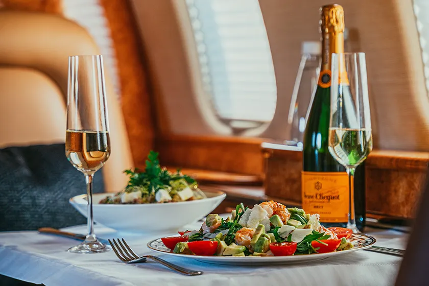 dining on a private jet