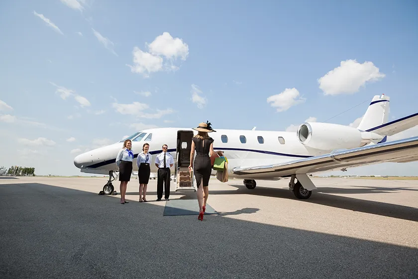 Boarding a private jet