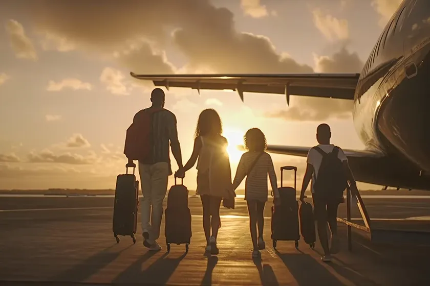 family boarding private jet